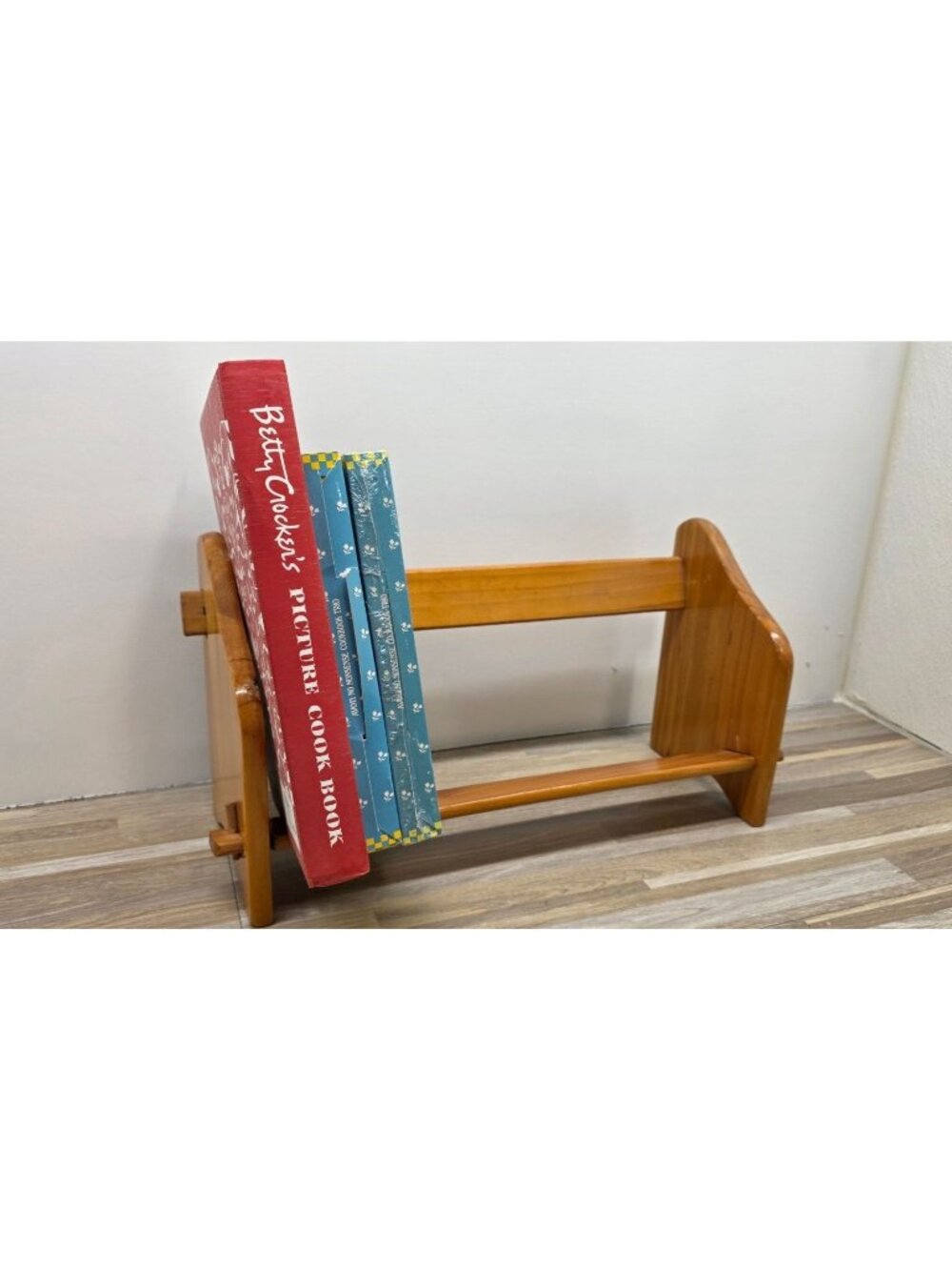 Vintage Wooden Counter Tabletop Cookbook 15" Bookshelf Cottagecore Decor